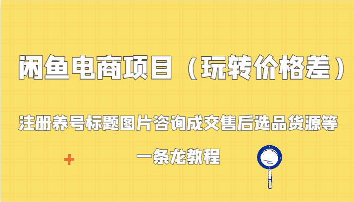 闲鱼电商项目（玩转价格差）：注册养号标题图片咨询成交售后选品货源等，一条龙教程-佛系网创