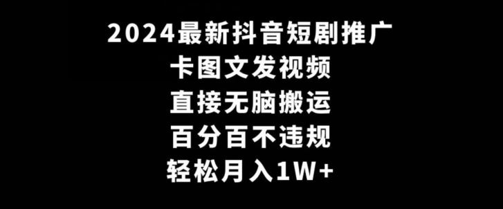2024最新抖音短剧推广，卡图文发视频，直接无脑搬，百分百不违规，轻松月入1W+【揭秘】-佛系网创