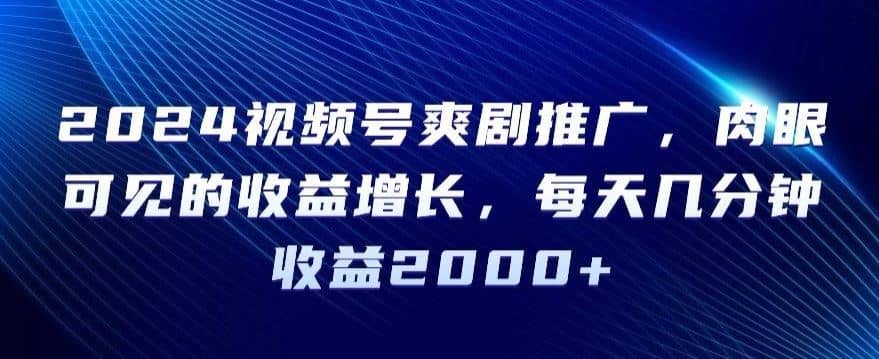 2024视频号爽剧推广，肉眼可见的收益增长，每天几分钟收益2000+【揭秘】-佛系网创