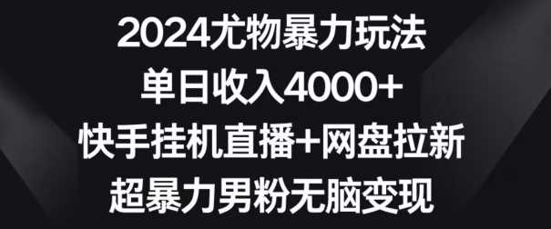 2024尤物暴力玩法，单日收入4000+，快手挂机直播+网盘拉新，超暴力男粉无脑变现【揭秘】-佛系网创