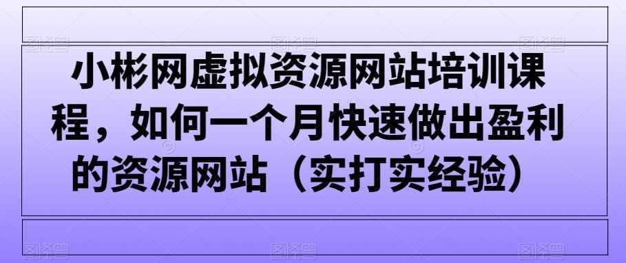 小彬网虚拟资源网站培训课程，如何一个月快速做出盈利的资源网站（实打实经验）-佛系网创