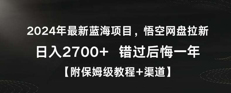 2024年最新蓝海项目，悟空网盘拉新，日入2700+错过后悔一年【附保姆级教程+渠道】【揭秘】-佛系网创