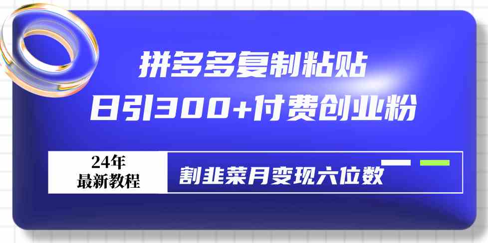 （9129期）拼多多复制粘贴日引300+付费创业粉，割韭菜月变现六位数最新教程！-佛系网创