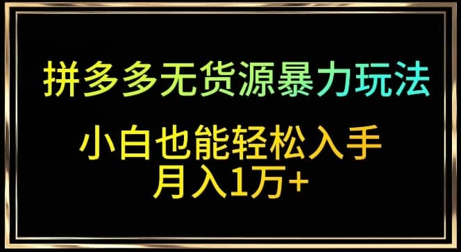 拼多多无货源暴力玩法，全程干货，小白也能轻松入手，月入1万+-佛系网创