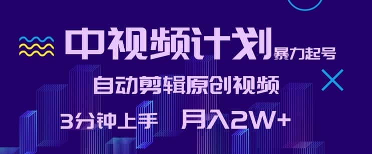 中视频计划暴力起号，自动剪辑原创视频，3分钟上手，月入2W+-佛系网创