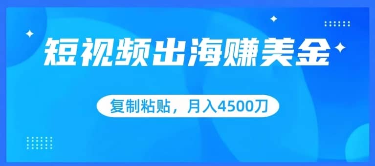 短视频出海赚美金，复制粘贴批量操作，小白轻松掌握，月入4500美刀-佛系网创